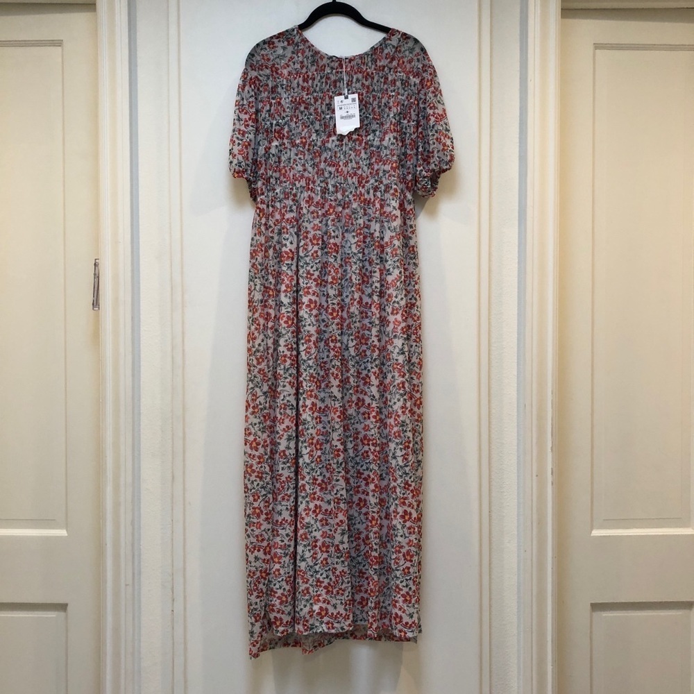 ZARA floral print short sleeve maxi dress